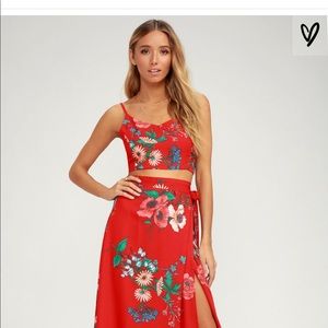 Lulu’s Red Floral Two Piece Maxi Dress